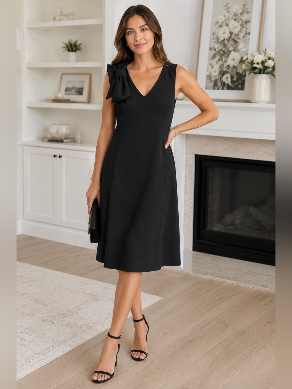 Isaac Mizrahi New York Scuba Crepe Bow Shoulder Midi Dress